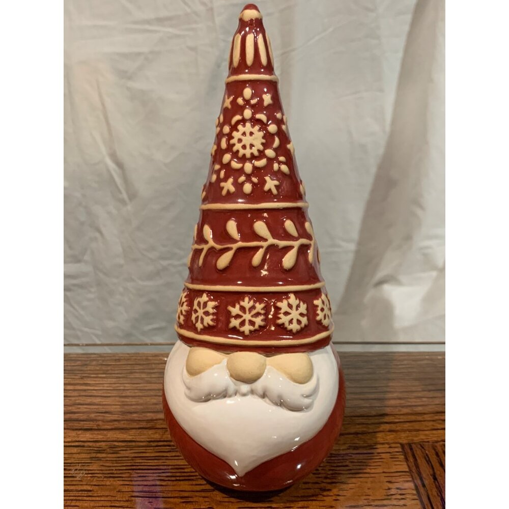 Ceramic Red Holiday Gnome Figurine With Snowflake Design NWT